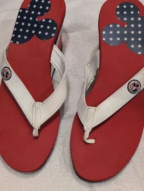 Women's Red Mickey Flip Flop Sandals with White Straps